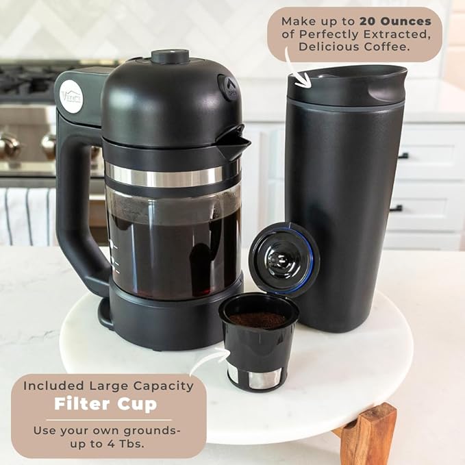 VINCI Micro Café Smallest Single-Serve Coffee Brewer | Compatible with Keurig K-Cups, K-Pods | Glass Carafe | Enclosed Brewing for Hotter Coffee | Large Capacity Reusable Filter Cup Included (White)