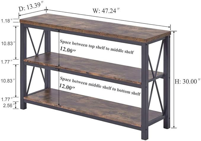 BON AUGURE Industrial Coffee Bar Cabinet for Home, Rustic Console Table Behind Couch, Wood and Metal Furniture Set for Living Room(Rustic)