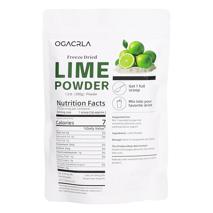Lime Powder Freeze-Dried Lime Juice Flavor 1.25 lb Rich in Vitamin C | Natural Fruit Powder | No Sugar & Additives Great for Drinks, Smoothies, Beverages & Cooking, Additive Free