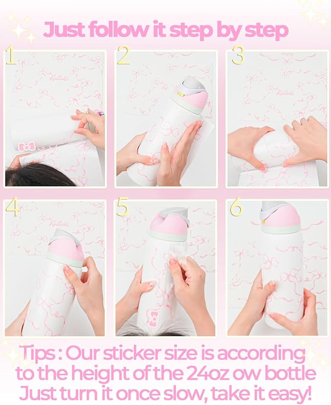 Bows Stickers for Custom Owala Accessories - Cute Tumbler Decals, Fits 24oz Urban Outfitters Owala Bottles (Bubble Bliss Bow, Pink)