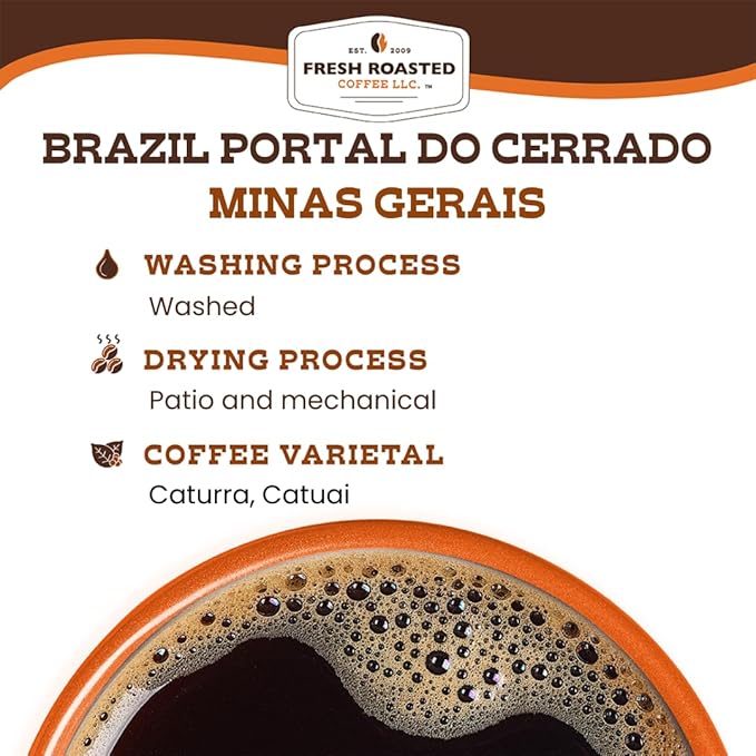 Fresh Roasted Coffee, Brazil Minas Gerais, 2 lb (32 oz), Light Roast, Kosher, Whole Bean