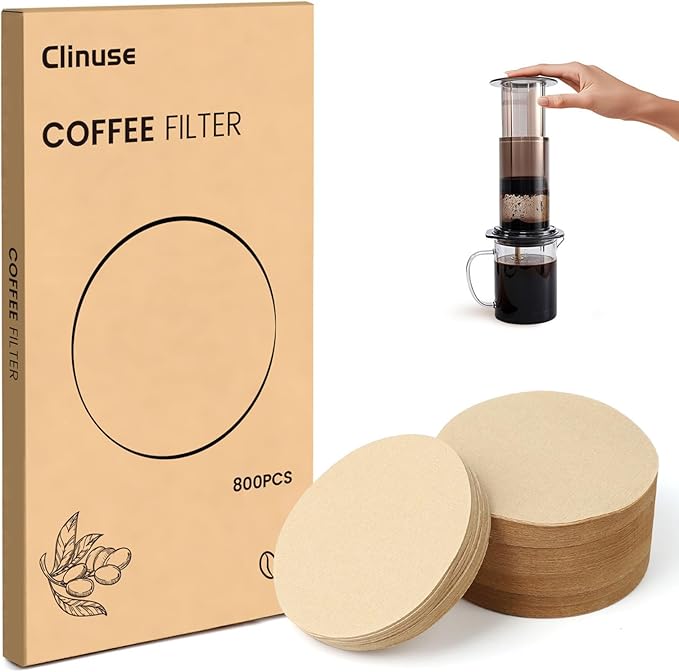 Replacement Coffee Filters Clinuse 800 Count, Compatible with Aeropress Coffee and Espresso Makers, 2.5 Inch Unbleached Round Coffee Maker Filters Disposable Coffee Filter Paper, Tea Filters