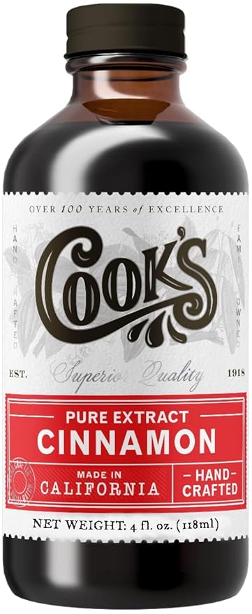 Cook's Pure Cinnamon Extract Made From Fine Ceylon Cinnamon, Premium All Natural Cinnamon Extract for Baking, Cooking, Beverages and Candies, 4 oz