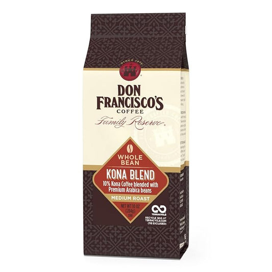 Don Francisco's Kona Blend Whole Bean Coffee, Medium Roast – 100% Arabica Coffee, 10 oz Bag