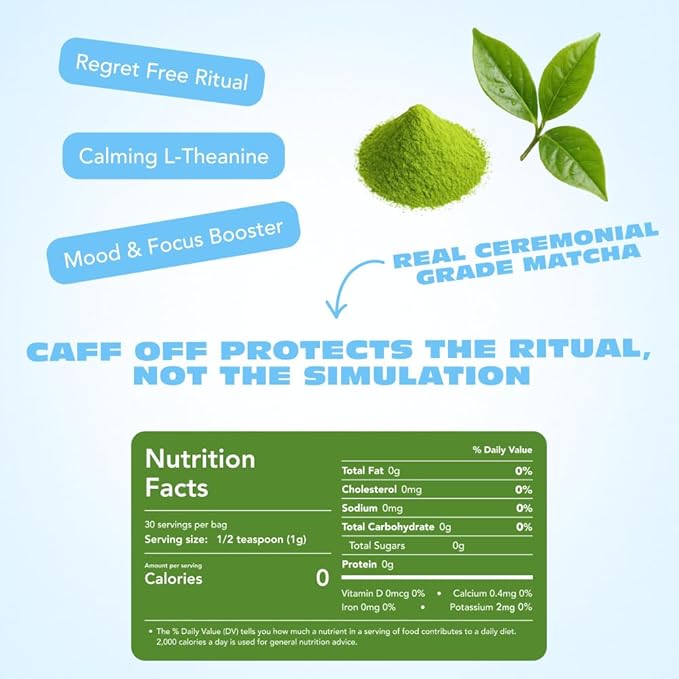 Caff Off Decaf Vanilla Matcha Green Tea Powder From Japan – 15 Sticks ( 2 g each / 30 g total) - Ceremonial Grade & Sugar-Free – No Fillers or Milk Powders – Naturally Decaffeinated Without Chemicals – Tested for Heavy Metals – First Harvest, Shade-Gro...