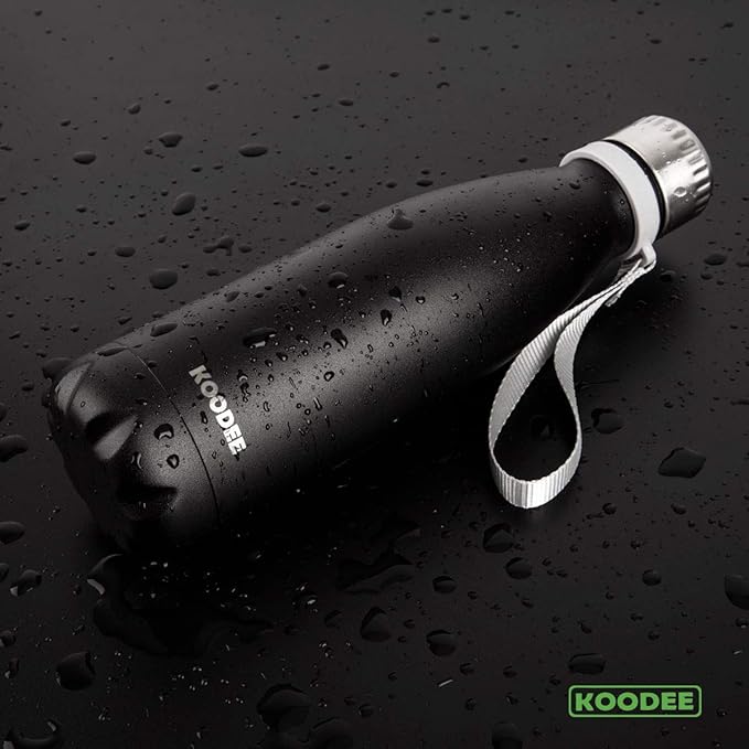 koodee 2 Pack Water Bottle -Stainless Steel Double Wall Vacuum Insulated Sports Water Bottle, 17 oz Cola Shape Travel Thermal Flask (Matte Black)