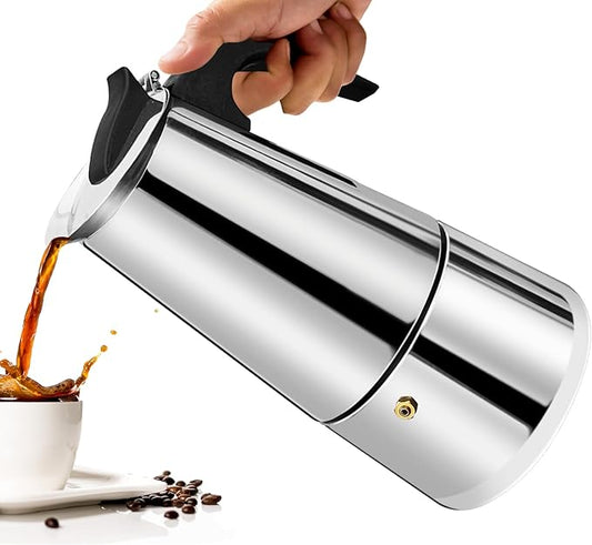 2 Cup Moka Pot Percolator Italian Coffee Maker 100ml Stovetop Espresso Mocha Stainless Steel Greca Coffee Maker Classic Cafe Makers Suitable for Induction Cookers Ceramic Stoves Straight