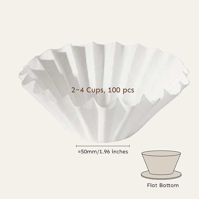 Palatti 185 Basket Coffee Paper Filters (100 count) for Flat Bottom Pour Over Makers and Drippers, with a Paper Box as a Convenient Filter Holder