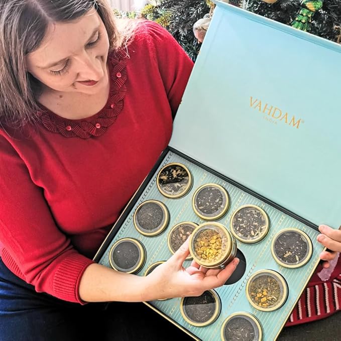 VAHDAM, Bloom - Assorted Valentines Day Tea Gift Set (12 Loose Leaf Tea) Tin Caddy Presentation Box | Gluten Free, Non GMO | Valentines Day Gifts for Him, Valentines Day Gifts for Her