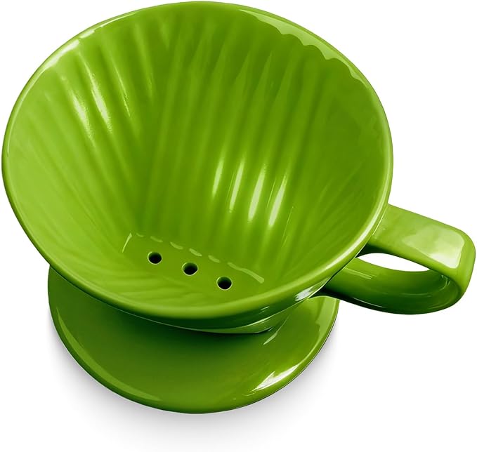 Handmade Pour Over Ceramic Coffee Dripper - Authentic Brewing Experience for Camping, Office, and Home (Dark Green)
