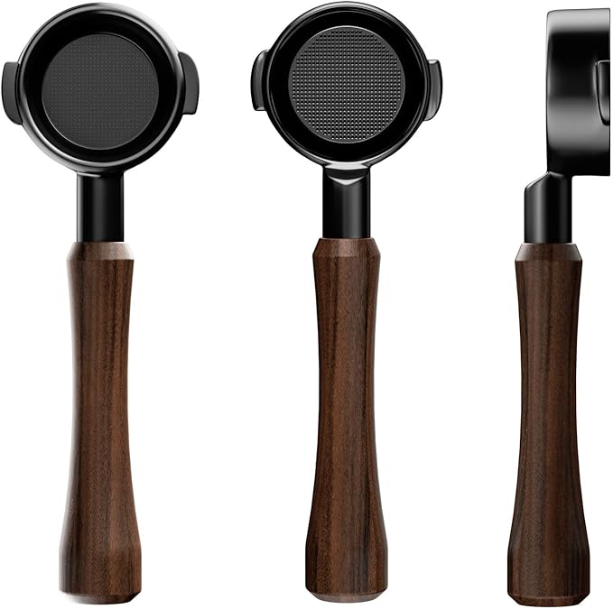 MHW-3BOMBER 58mm Bottomless Portafilter Fits E61, Flair 58, ECM, Rocket, Sanremo, Synesso, VBM Coffee Machines, 2 Ears Flat Espresso Portafilter with 18g Filter Basket, Wood Handle, BP7120L