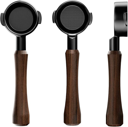 MHW-3BOMBER 58mm Bottomless Portafilter Fits E61, Flair 58, ECM, Rocket, Sanremo, Synesso, VBM Coffee Machines, 2 Ears Flat Espresso Portafilter with 18g Filter Basket, Wood Handle, BP7120L