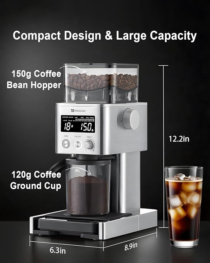 MOKKOM Coffee Grinder with Removable Coffee Scale, Anti-static Conical Burr Coffee Bean Grinder, 31 Precise Settings for French Press/Cold Brew/Pour Over/Drip/Espresso