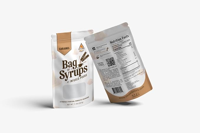 Single Serving Caramel Syrup Packets for Coffee and Cocktails - 6mL Each, 30 Count - Bag of Syrups by Infused Pours (6mL, Caramel)