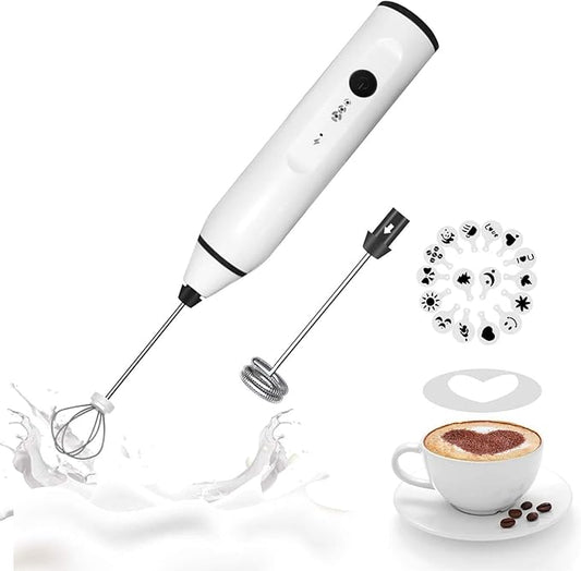 Milk Frother Handheld, Gbivbe Rechargeable Whisk Drink Mixer for Coffee with Art Stencils, Mini Foamer for Cappuccino, Hot Chocolate Match, Frappe, Hot Chocolate, Egg Whisk