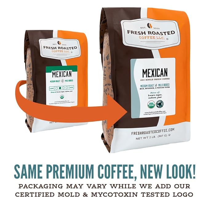 Fresh Roasted Coffee, Organic Mexican | Mold & Myco 3rd Party Tested, USDA Organic, Kosher | Medium Roast 12 oz Whole Bean