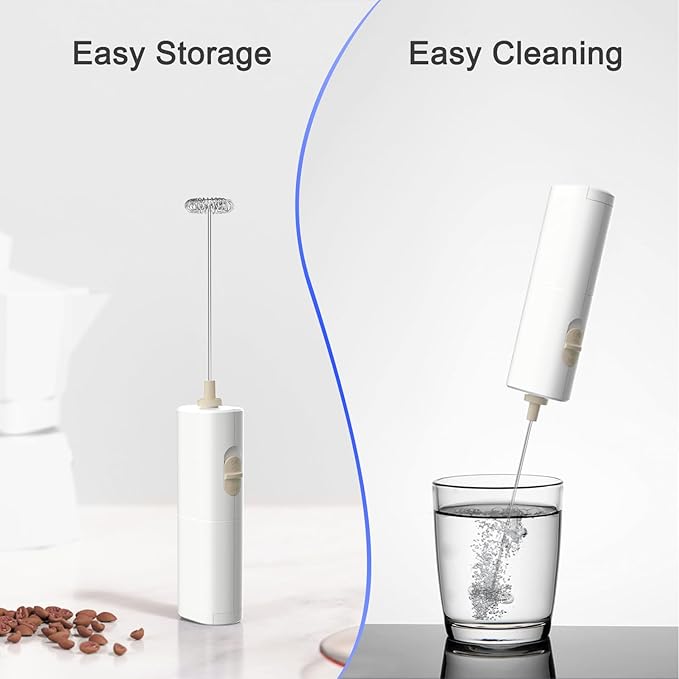 Portable Coffee Frother by ELMWAY, Battery Operated Electric Whisk, Mini Milk Frother Handled for Coffee, Latte, Matcha and Protein Powder - White