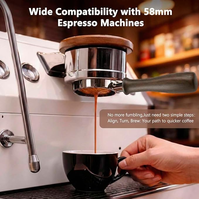 Espresso Accessories, 58mm Bottomless Portafilter with 18g Convex Filter Basket (715 Holes), Walnut Wood Handle, Compatible with La Marzocco, Slayer, Rocket Espresso, Lelit & E61 Machines