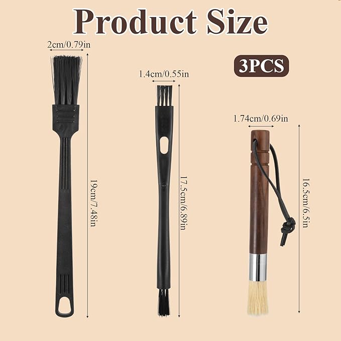 3PCS Coffee Grinder Cleaning Brush Set Professional Espresso Brush Cleaner Tool Wood Handle Espresso Machine Brushes Cleaning Accessories for Barista Home Kitchen Bean