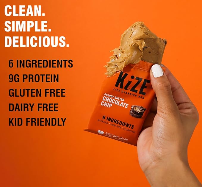 KiZE Energy Bars - Peanut Butter Chocolate Chip & Cookie Dough Bundle - 20-Count - Gluten Free, Dairy Free Options, Non-GMO, and High Protein Meal Replacement Energy Bars, Clean and Simple Food Ingredients - 10g High Protein Snacks (20 Count)