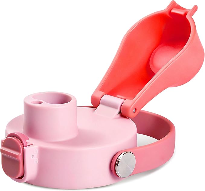 2 IN 1 Replacement Lid for Owala Freesip, Compatible with Owala Cup 16oz 24oz 32oz 40oz, One Button Water Bottle Top Lid Replacement Accessory and Straws, Leakproof, BPA-Free, Rose Pink