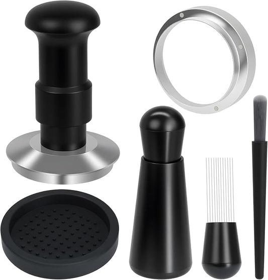 51mm Espresso Tamper Set, 5-IN-1 Espresso Accessories Kit with Coffee Tamper, WDT Tool, Dosing Funnel, Non-slip Mat and Cleaning Brush