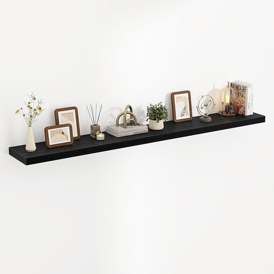 72 Inch Floating Shelves, 3D Textured Wood Grain, 72"x9.25"x1.5" Inch Deep Floating Shelves for Wall, Wooden Shelves for Bathroom, Bedroom, Living Room, Black, 1 Piece