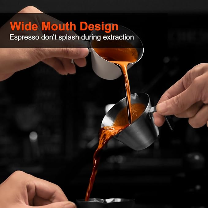 MHW-3BOMBER Espresso Measuring Cups, Double Spouts Stainless Steel Espresso Pour Cup, Espresso Shot Cups with Handle Scale, Metal Measuring Cups with V-Shaped Mouth, 3.4OZ/100ML Pink G5669-OS