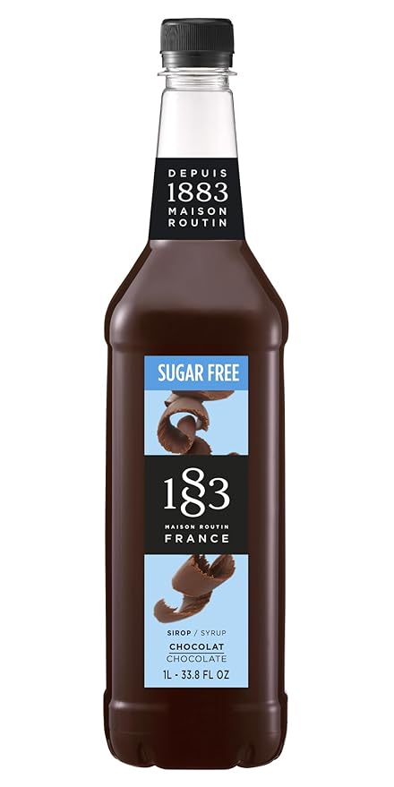 1883 Coffee Syrup, Sugar Free Chocolate Syrup for Drinks, Made in France, 1 Liter Plastic Bottle