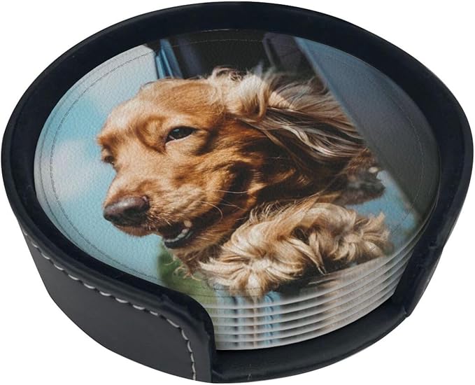 Custom 6 PCS Leather Cup Holder Design Image Logo Text Personalized Drink Coasters Customized Round Bar Coasters with Cork Base for Kitchen Home Office