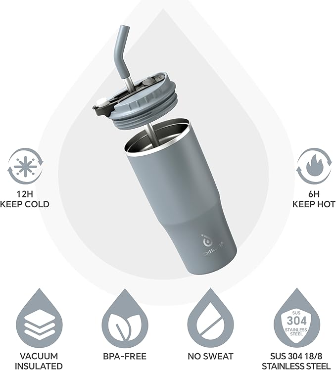 Ideus Insulated Tumbler with Lid and Straw 24 oz, Stainless Steel Double-Wall Vacuum Leak-Proof Travel Coffee Mug, Cup Holder Friendly, Ultimate Gray