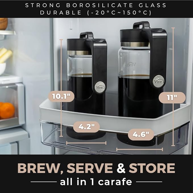VINCI Express Cold Brew, Electric Cold Brew Coffee Maker in 10 Minutes, Glass Carafe, 3 Brew Strength Settings & Cleaning Cycle, Easy to Use & Clean 1.4 Liters Push Button Control