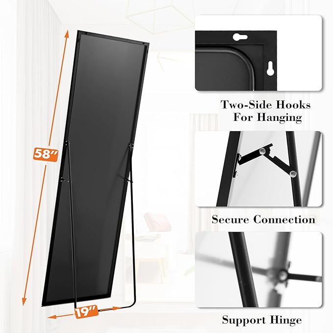 NEWBULIG Full Length Mirror, Upgraded Body Wall Mirrors with Shatter-Proof Glass, Floor Standing Mirror, Home Wall Decor