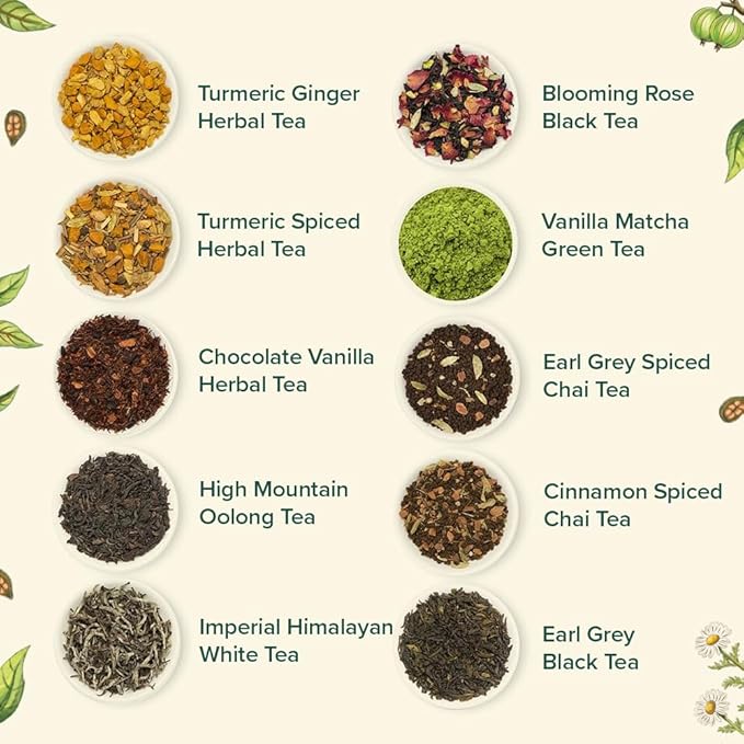 VAHDAM, World Top 20 Tea Sampler - Black, Green, Chai, Herbal Tea & More | Assorted Loose Leaf Tea Gift Set Variety Pack | Valentines Day Gifts for Him & Her