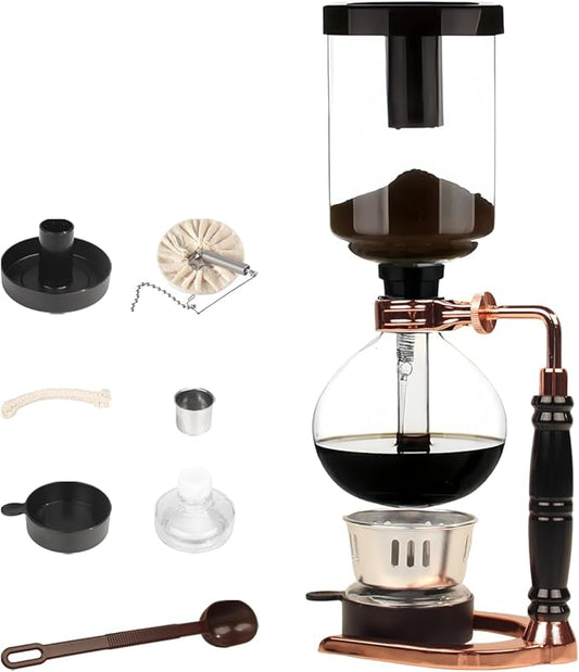 WANLWH Siphon Coffee Maker, Syphon Vacuum Coffee Maker with Borosilicate Glass Carafe, Compatible with Stovetop & Alcohol Burner for Home Brewing, 5 Cups (600ml)