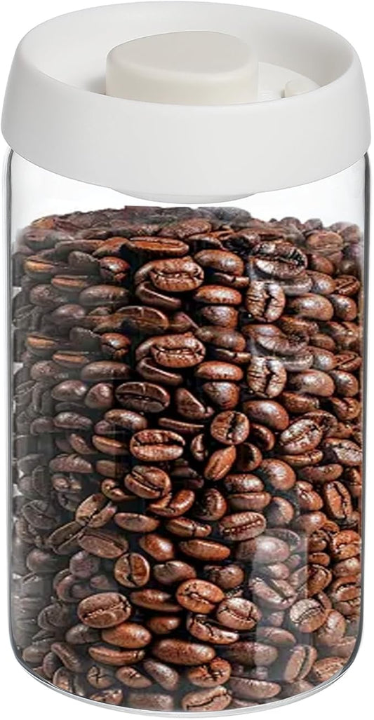 uxcell Coffee Vacuum Container, 1200ml/40oz Glass Coffee Bean Storage Container with Lids for Spices Biscuits Loose Leaf Tea, White