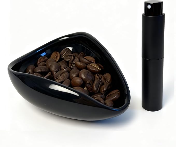 Coffee Bean Dosing Cup with Spray Bottle, Ceramic Coffee Measuring Cups & Static Reducing Spray Kit, Espresso Accessories Kit for Camping, Gym, Home Use(Black)
