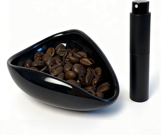 Coffee Bean Dosing Cup with Spray Bottle, Ceramic Coffee Measuring Cups & Static Reducing Spray Kit, Espresso Accessories Kit for Camping, Gym, Home Use(Black)