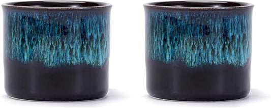 Espresso Cups Set of 2, Ceramic Espresso Cups, Expresso Shots Cups, 2.5oz Tea Cups, Demitasse Cups (2, magic blue outside)
