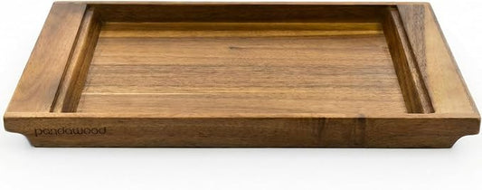 Wood Serving Tray with Handles - Large Acacia Wooden Tray for Coffee Table Ottoman Kitchen Counter - Decorative Food Tray Serving Platter - Rectangle Dinner Tray 15.7"x11"