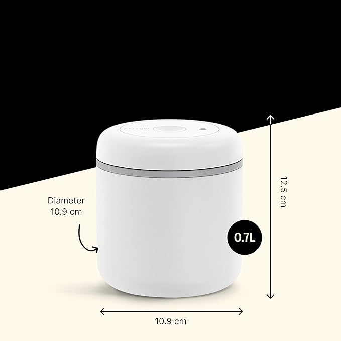 Fellow Atmos Vacuum Coffee Canister & Food Storage Container - 0.7 Liter Canister holds up to 11 oz of Coffee Beans - Airtight Food Storage Containers - Containers - 0.7 Liter - Matte White