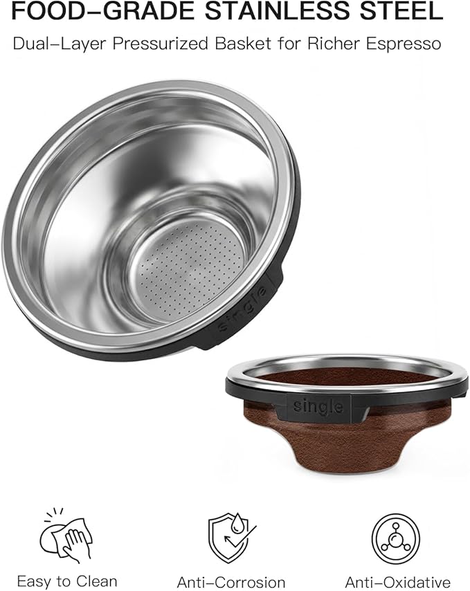 Single Cup Filter Basket Compatible with Ninja Luxe Cafe Accessories ES701, Stainless Steel Coffee Pressurized Porous Filter, Portafilter Basket Reusable Coffee Filter for Ninja Luxe Cafe