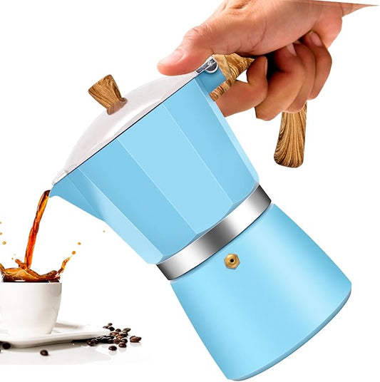 Vaolvpant 9 Cup Aluminum Moka Pot Classic Stovetop Espresso Coffee Maker 450ml 15oz Coffeemaker Percolator Mocha Pot Greca Coffee Maker Cafe Makers for Italian and Cuban Café Brewing Blue