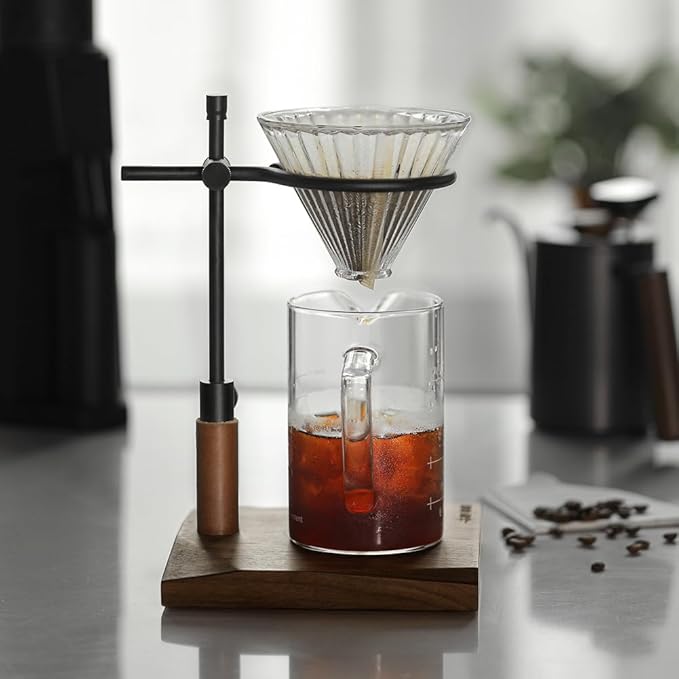 Bloepum Adjustable Pour Over Coffee Stand - Vintage Dripper Station with Wooden Base, Tools for Home & Cafe