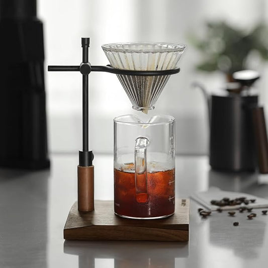 Bloepum Adjustable Pour Over Coffee Stand - Vintage Dripper Station with Wooden Base, Tools for Home & Cafe