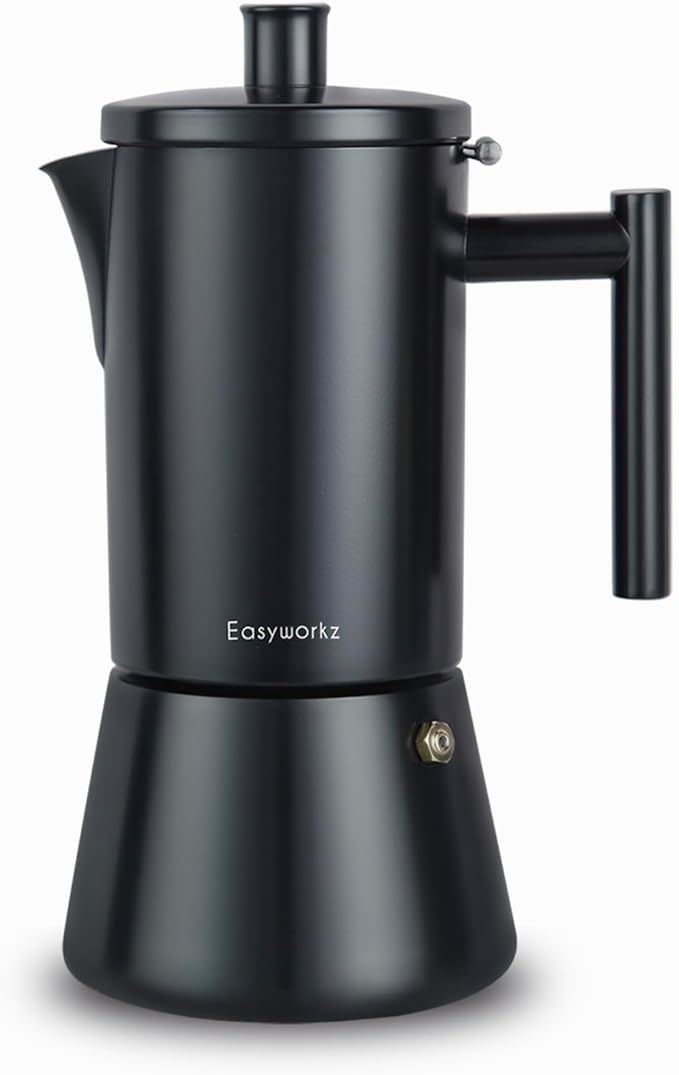 Easyworkz Diego Stovetop Espresso Maker Stainless Steel Italian Coffee Machine Maker 6Cup 10 oz Moka Pot Induction Espresso Pot - Matte Black