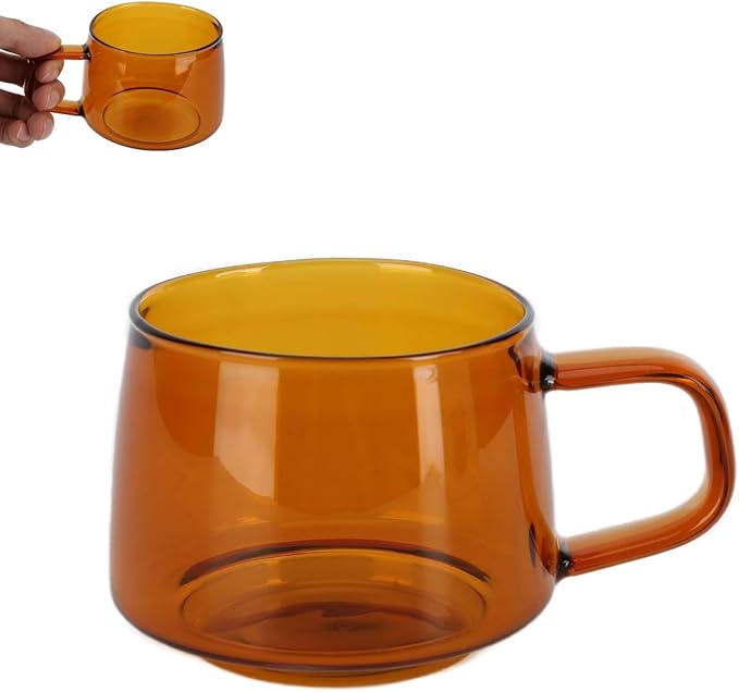 Glass Coffee Mugs, Wide Mouth Mocha Hot Beverage Mugs Clear Espresso Cups Drinking Glass with Handle for Latte, Cappuccino, Hot Chocolate, Tea and Juice(Brown)