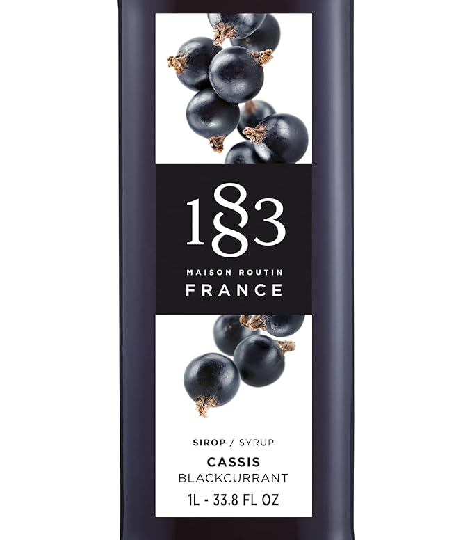 1883 Blackcurrant Syrup for Drinks, Made in France, 1 Liter Glass Bottle