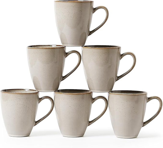 MONITO 17 OZ Coffee Mugs Set of 6, Large Ceramic Coffee Mugs，Modern Coffee Mugs Set with handle for Tea/Latte/Cappuccino/Milk/Cocoa, Funny Tea Cups for Office and Home (Gray-yellow)
