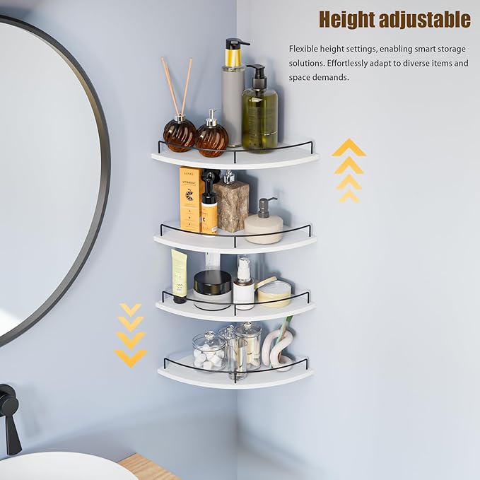 Corner Shelf Wall Mount, Floating Corner Shelves, Set of 4 Corner Wall Shelf Organizer,Rustic Wood Wall Storage Display Shelves forLiving Room Bedroom Bathroom Kitchen,White